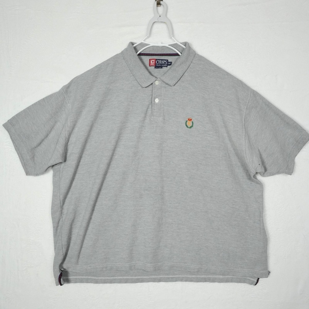 Chaps Ralph Lauren Mens 2XB Gray Short Sleeve Crest Logo Pique Polo Shirt‎